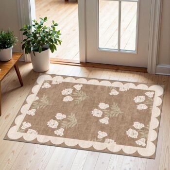 Floral Skid-Resistant Washable Scalloped Door Mat
